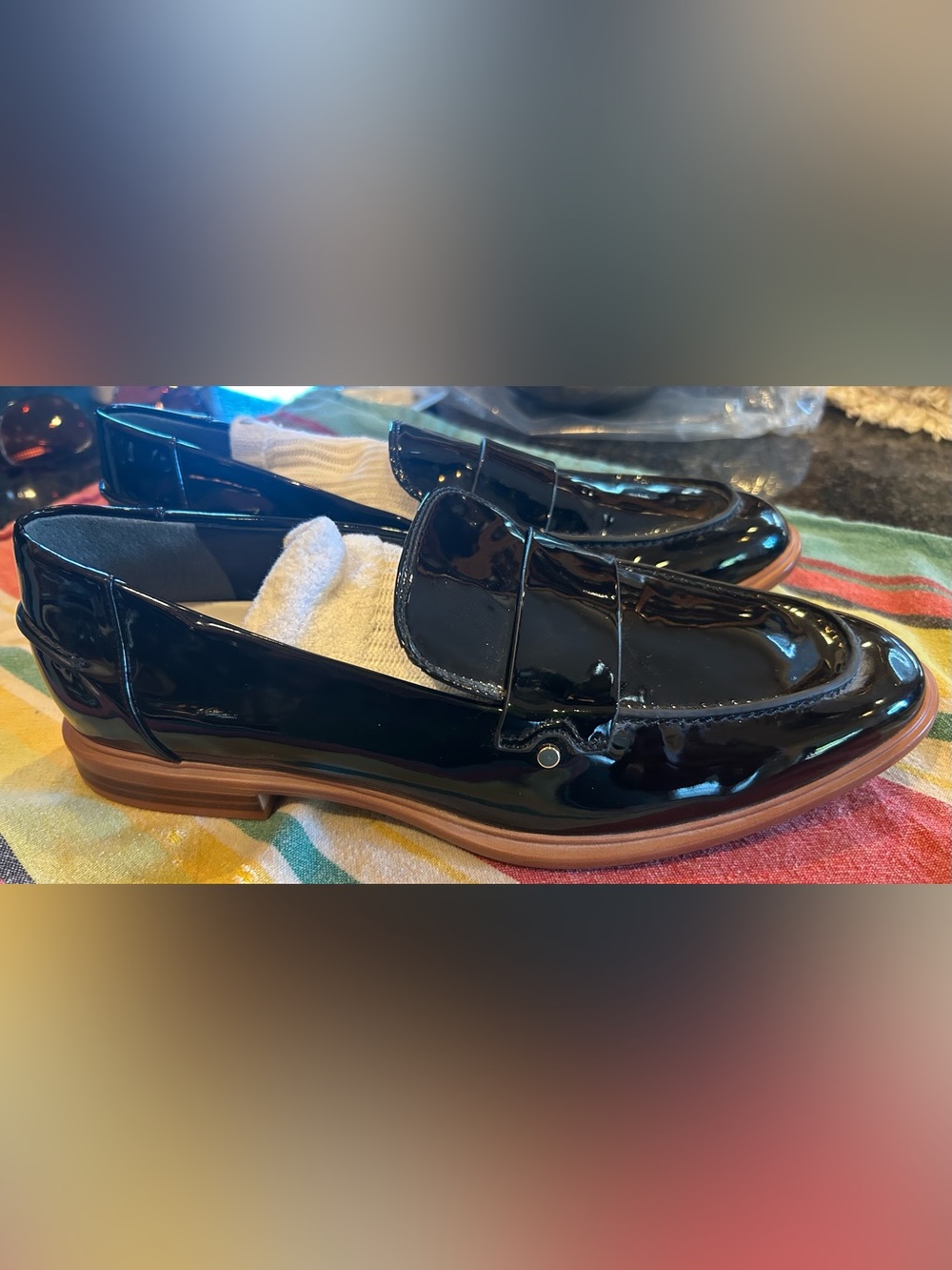 Gorgeous condition Franco Sarto black patent penny loafers - women size 9.5